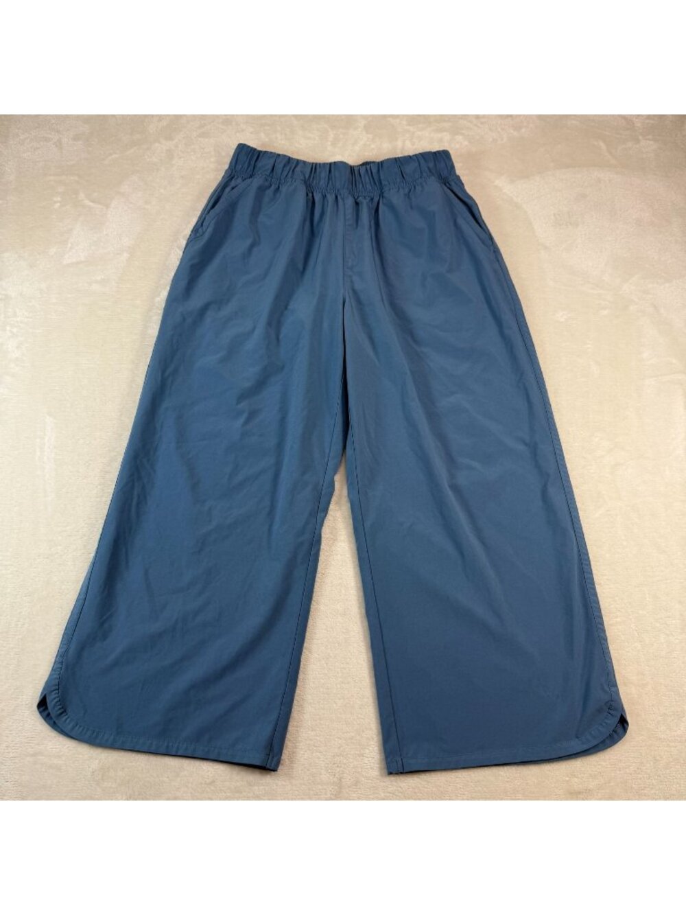 Title Nine Nimblene Slaycation Wide Leg Crop Pants Womens Small Blue Pull On